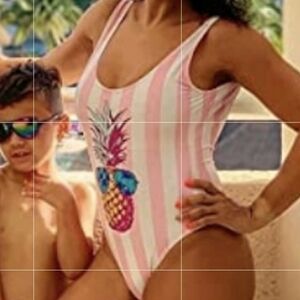 IFFEI Pink and White Striped Swimsuit with a  🍍 Pineapple w/Sunglasses Size XL